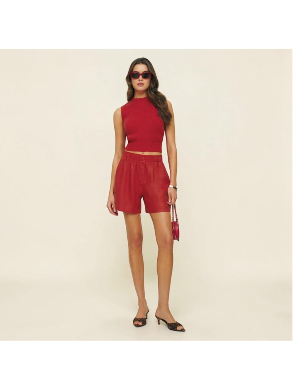 Reformation Billy Relaxed Linen Pull On Shorts Red Sz S